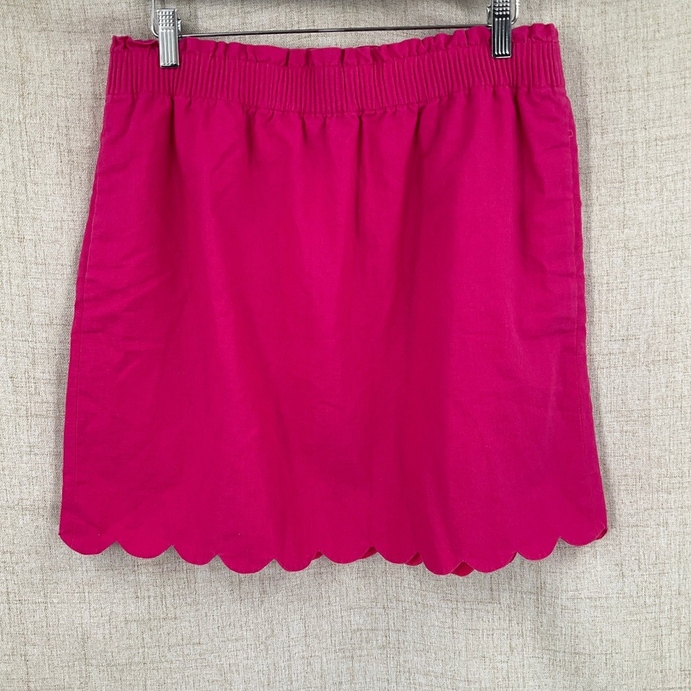 J.Crew Pink Scalloped Hem Linen Blend Mini Skirt Size 12 Preppy Travel Vacation